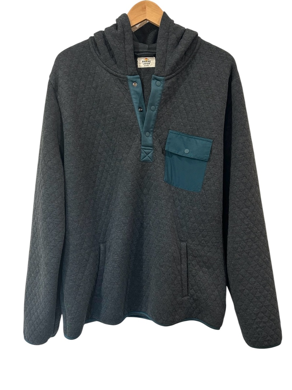 Marine Layer men’s Corbet Quilted Snap Hoodie XXL Charcoal Gray Pullover